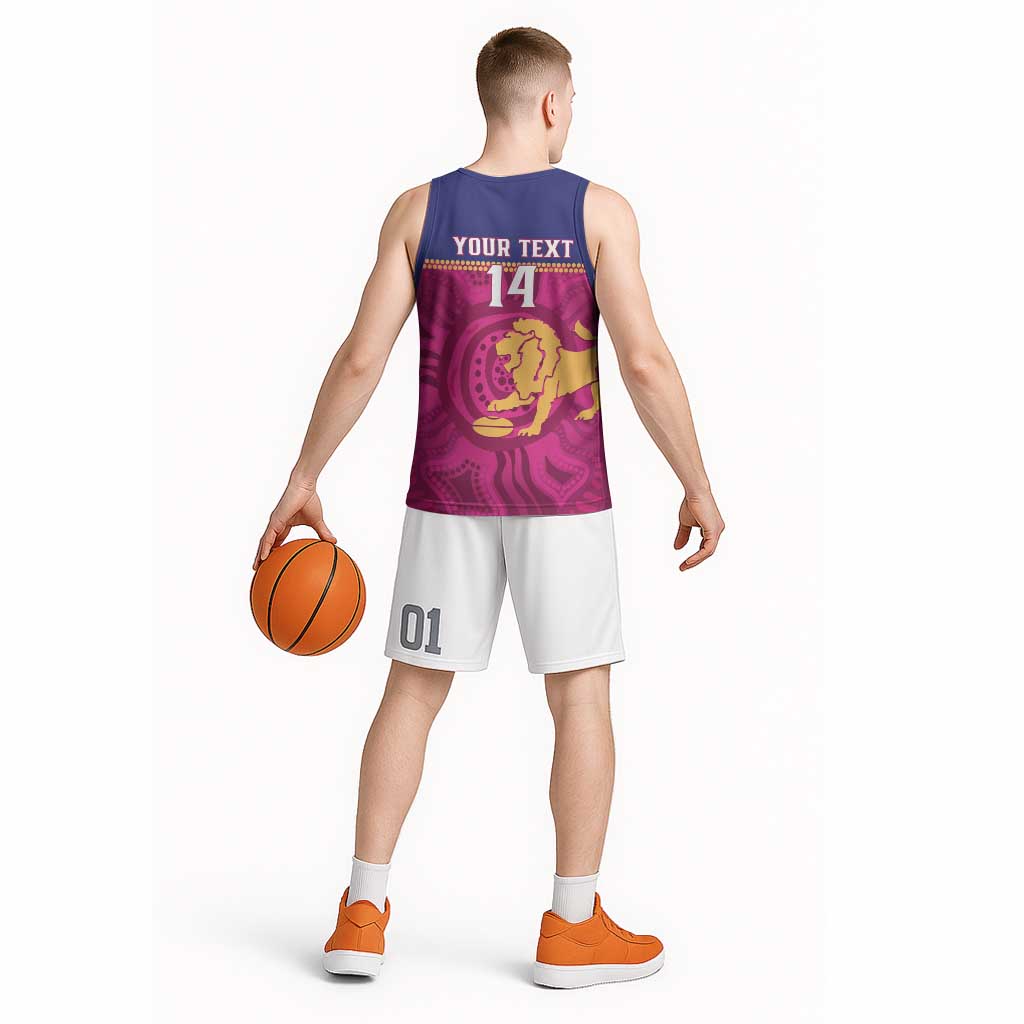 AFL Lions Football Custom Basketball Jersey Brisbane Fight For Victory Indigenous Art - Aussie Hoodie