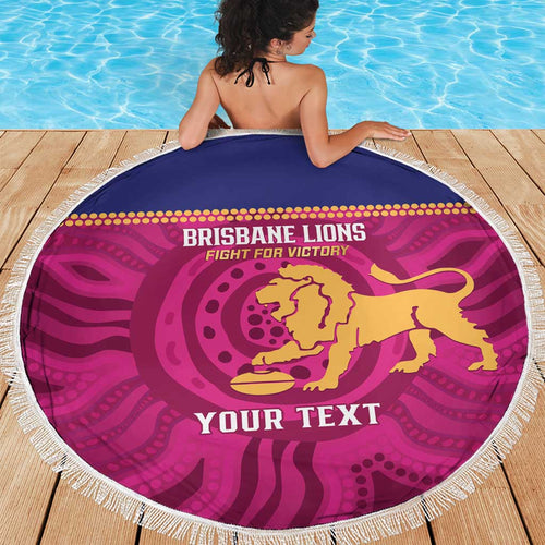 AFL Lions Football Custom Beach Blanket Brisbane Fight For Victory Indigenous Art - Aussie Hoodie