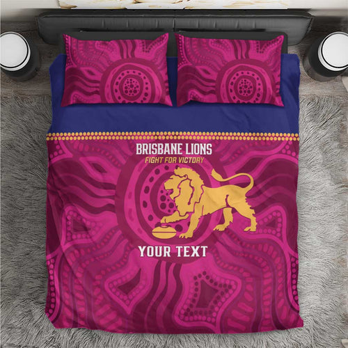 AFL Lions Football Custom Bedding Set Brisbane Fight For Victory Indigenous Art - Aussie Hoodie