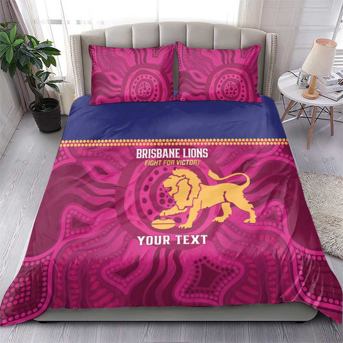 AFL Lions Football Custom Bedding Set Brisbane Fight For Victory Indigenous Art - Aussie Hoodie