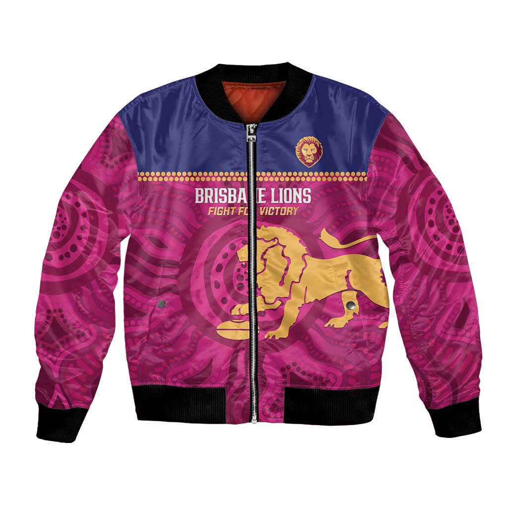 AFL Lions Football Custom Bomber Jacket Brisbane Fight For Victory Indigenous Art - Aussie Hoodie