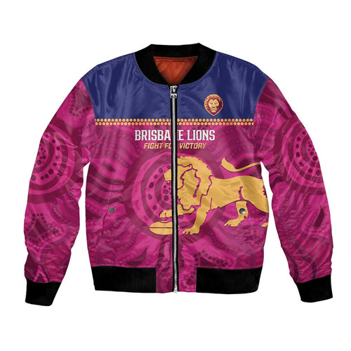 AFL Lions Football Custom Bomber Jacket Brisbane Fight For Victory Indigenous Art - Aussie Hoodie
