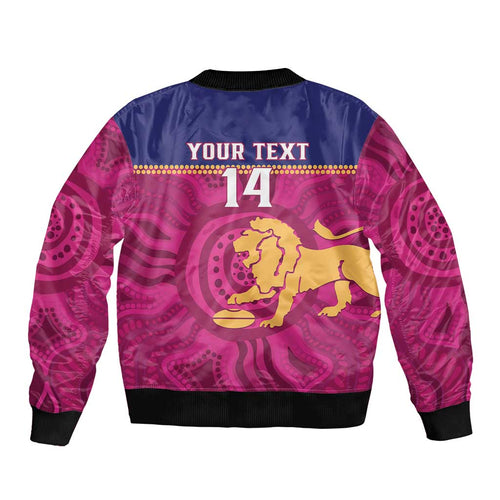 AFL Lions Football Custom Bomber Jacket Brisbane Fight For Victory Indigenous Art - Aussie Hoodie