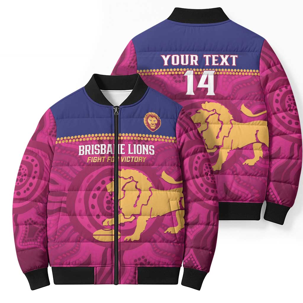 AFL Lions Football Custom Bomber Puffer Jacket Brisbane Fight For Victory Indigenous Art - Aussie Hoodie