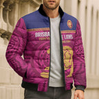 AFL Lions Football Custom Bomber Puffer Jacket Brisbane Fight For Victory Indigenous Art - Aussie Hoodie