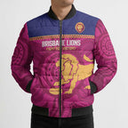 AFL Lions Football Custom Bomber Puffer Jacket Brisbane Fight For Victory Indigenous Art - Aussie Hoodie