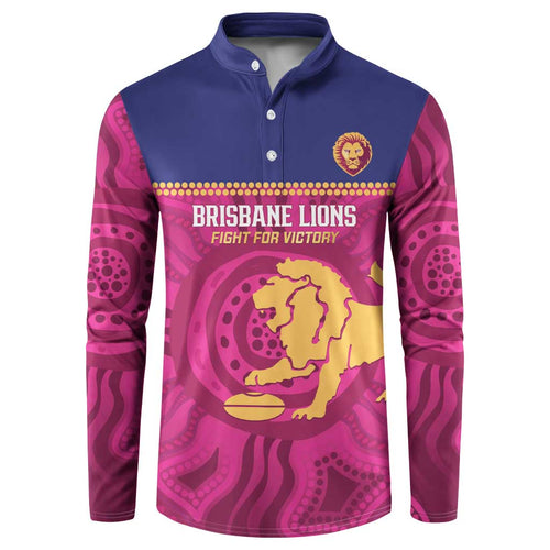 AFL Lions Football Custom Button Sweatshirt Brisbane Fight For Victory Indigenous Art - Aussie Hoodie