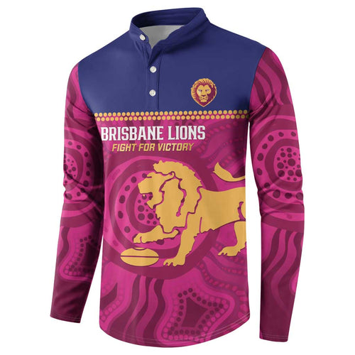 AFL Lions Football Custom Button Sweatshirt Brisbane Fight For Victory Indigenous Art - Aussie Hoodie