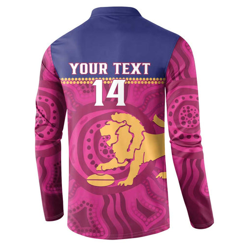 AFL Lions Football Custom Button Sweatshirt Brisbane Fight For Victory Indigenous Art - Aussie Hoodie
