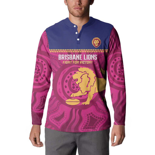 AFL Lions Football Custom Button Sweatshirt Brisbane Fight For Victory Indigenous Art - Aussie Hoodie