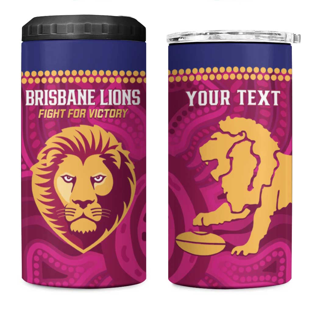 AFL Lions Football Custom 4 in 1 Can Cooler Tumbler Brisbane Fight For Victory Indigenous Art - Aussie Hoodie