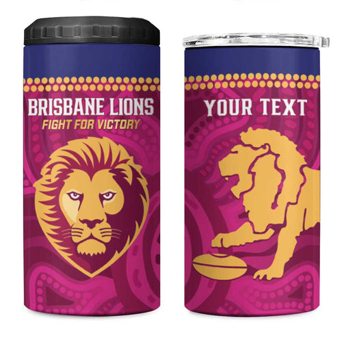 AFL Lions Football Custom 4 in 1 Can Cooler Tumbler Brisbane Fight For Victory Indigenous Art - Aussie Hoodie