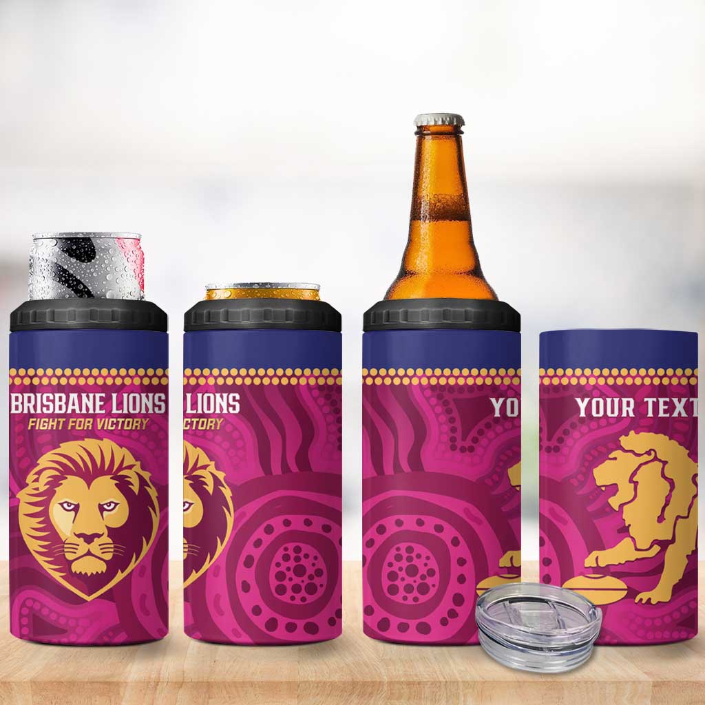AFL Lions Football Custom 4 in 1 Can Cooler Tumbler Brisbane Fight For Victory Indigenous Art - Aussie Hoodie