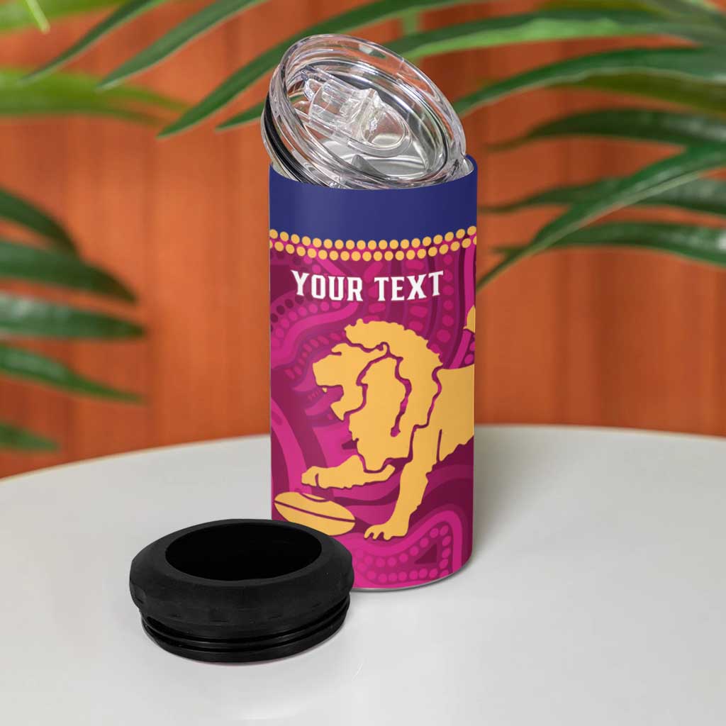 AFL Lions Football Custom 4 in 1 Can Cooler Tumbler Brisbane Fight For Victory Indigenous Art - Aussie Hoodie