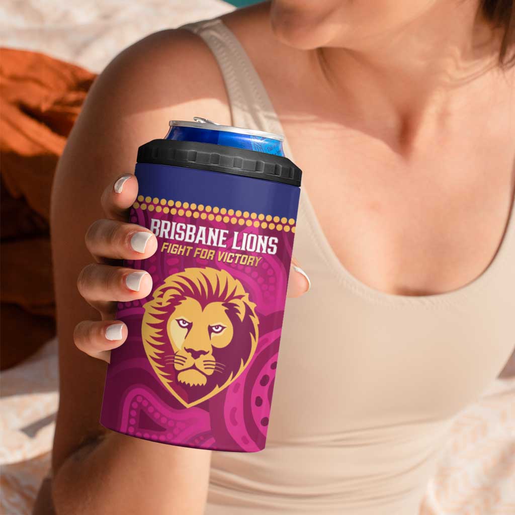 AFL Lions Football Custom 4 in 1 Can Cooler Tumbler Brisbane Fight For Victory Indigenous Art - Aussie Hoodie