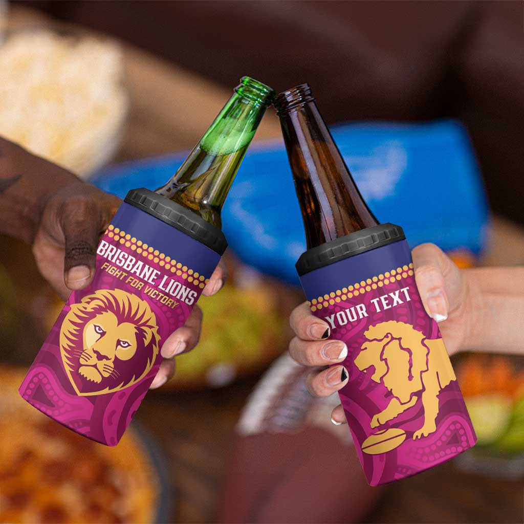 AFL Lions Football Custom 4 in 1 Can Cooler Tumbler Brisbane Fight For Victory Indigenous Art - Aussie Hoodie