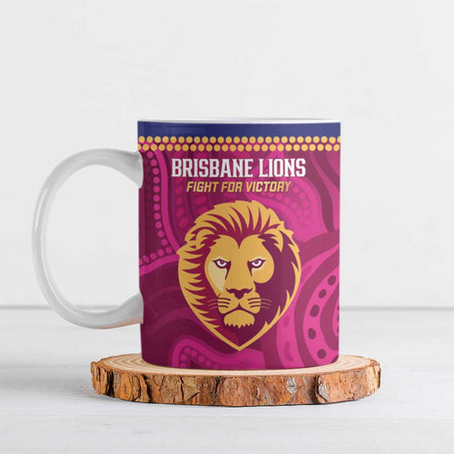 AFL Lions Football Custom Ceramic Mug Brisbane Fight For Victory Indigenous Art - Aussie Hoodie