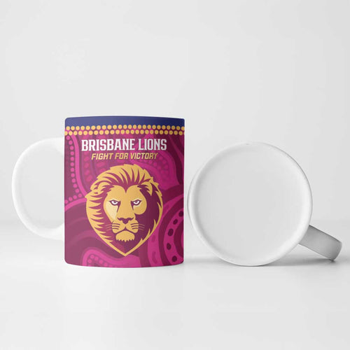 AFL Lions Football Custom Ceramic Mug Brisbane Fight For Victory Indigenous Art - Aussie Hoodie