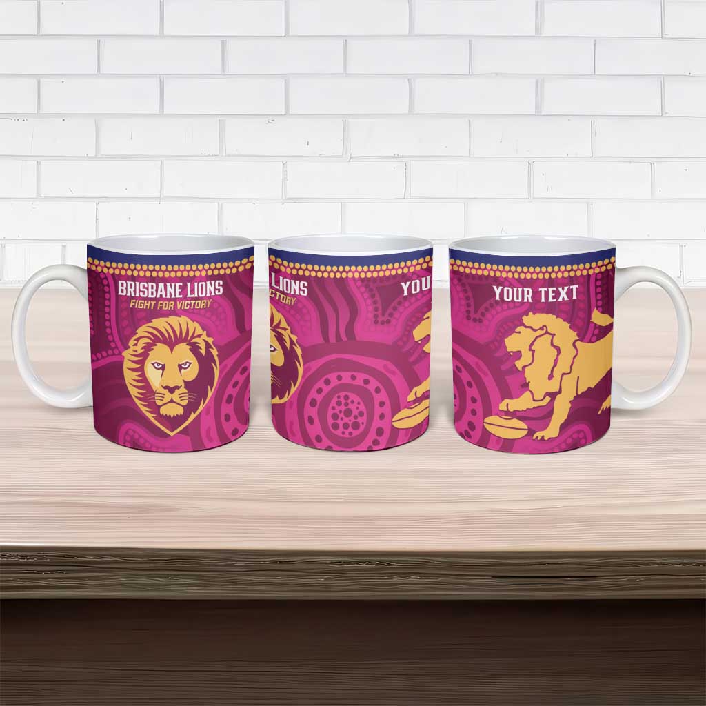 AFL Lions Football Custom Ceramic Mug Brisbane Fight For Victory Indigenous Art - Aussie Hoodie
