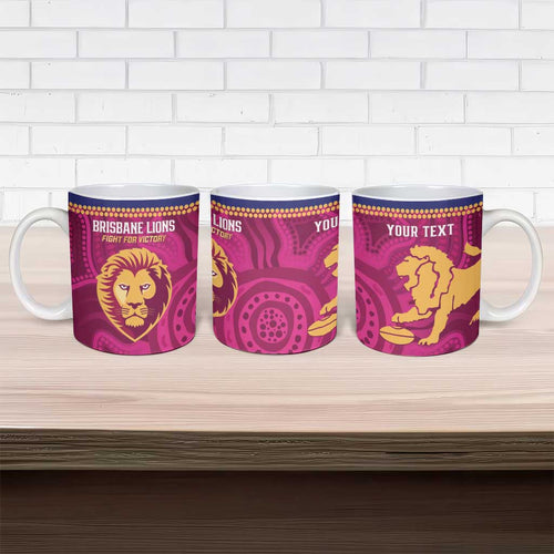 AFL Lions Football Custom Ceramic Mug Brisbane Fight For Victory Indigenous Art - Aussie Hoodie