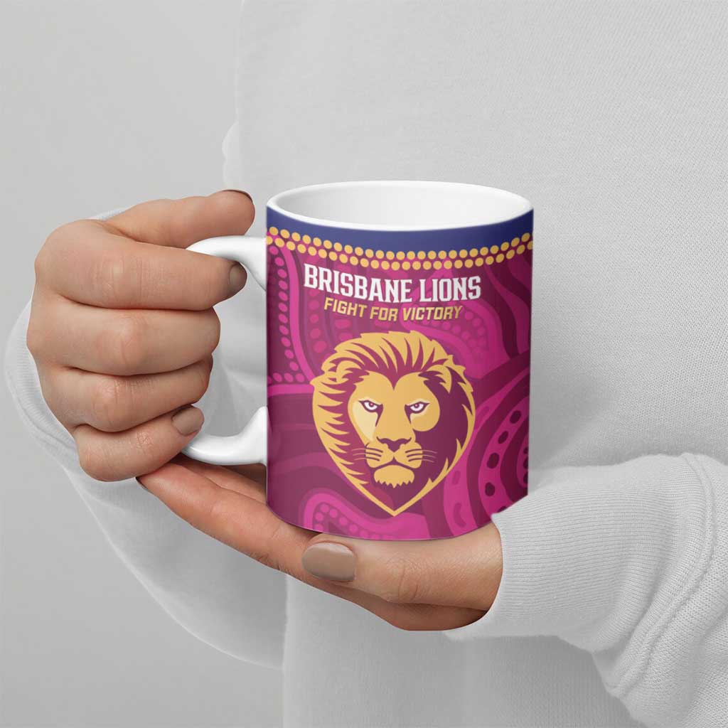 AFL Lions Football Custom Ceramic Mug Brisbane Fight For Victory Indigenous Art - Aussie Hoodie