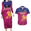 AFL Lions Football Custom Couples Matching Long Sleeve Bodycon Dress and Hawaiian Shirt Brisbane Fight For Victory Indigenous Art - Aussie Hoodie