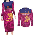AFL Lions Football Custom Couples Matching Long Sleeve Bodycon Dress and Long Sleeve Button Shirt Brisbane Fight For Victory Indigenous Art - Aussie Hoodie