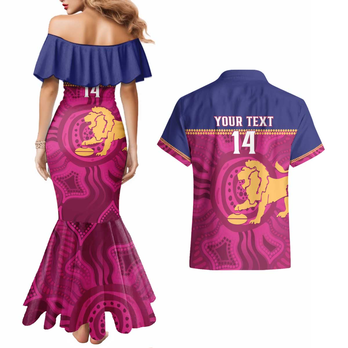 AFL Lions Football Custom Couples Matching Mermaid Dress and Hawaiian Shirt Brisbane Fight For Victory Indigenous Art - Aussie Hoodie