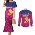 AFL Lions Football Custom Couples Matching Mermaid Dress and Long Sleeve Button Shirt Brisbane Fight For Victory Indigenous Art - Aussie Hoodie