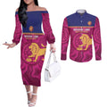 AFL Lions Football Custom Couples Matching Off The Shoulder Long Sleeve Dress and Long Sleeve Button Shirt Brisbane Fight For Victory Indigenous Art - Aussie Hoodie