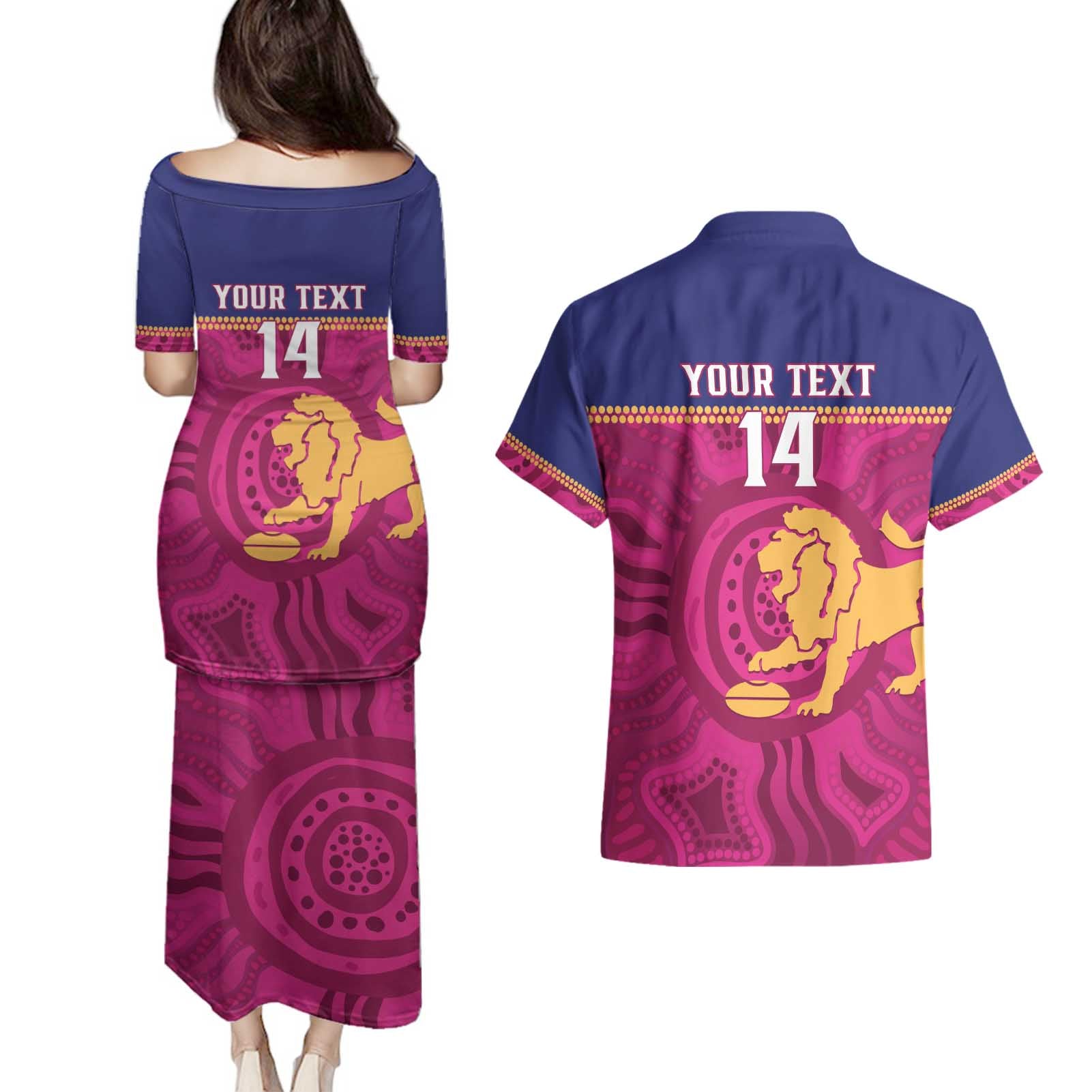 AFL Lions Football Custom Couples Matching Puletasi and Hawaiian Shirt Brisbane Fight For Victory Indigenous Art - Aussie Hoodie