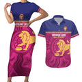 AFL Lions Football Custom Couples Matching Short Sleeve Bodycon Dress and Hawaiian Shirt Brisbane Fight For Victory Indigenous Art - Aussie Hoodie