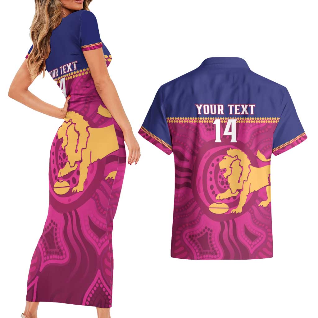AFL Lions Football Custom Couples Matching Short Sleeve Bodycon Dress and Hawaiian Shirt Brisbane Fight For Victory Indigenous Art - Aussie Hoodie