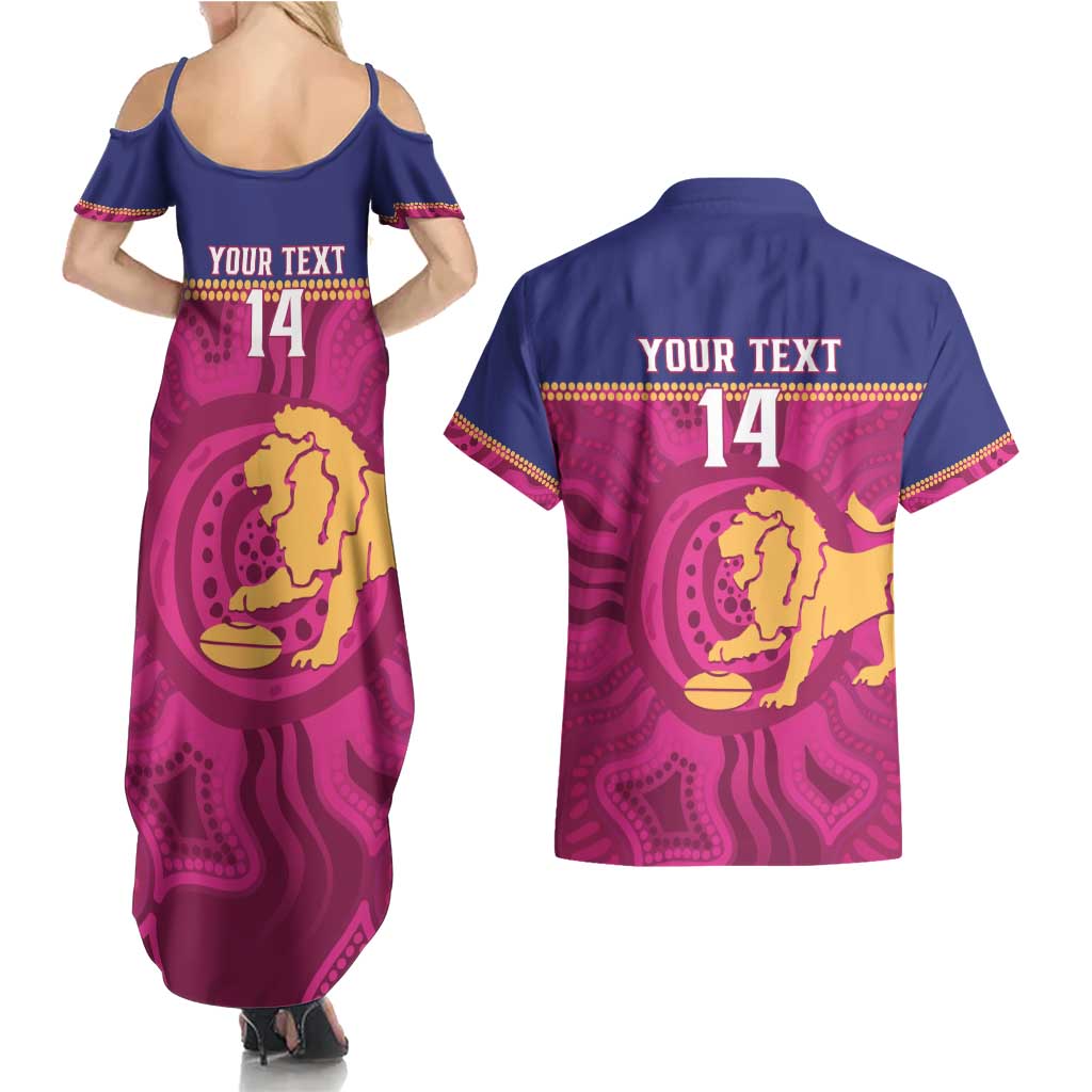 AFL Lions Football Custom Couples Matching Summer Maxi Dress and Hawaiian Shirt Brisbane Fight For Victory Indigenous Art - Aussie Hoodie