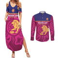 AFL Lions Football Custom Couples Matching Summer Maxi Dress and Long Sleeve Button Shirt Brisbane Fight For Victory Indigenous Art - Aussie Hoodie