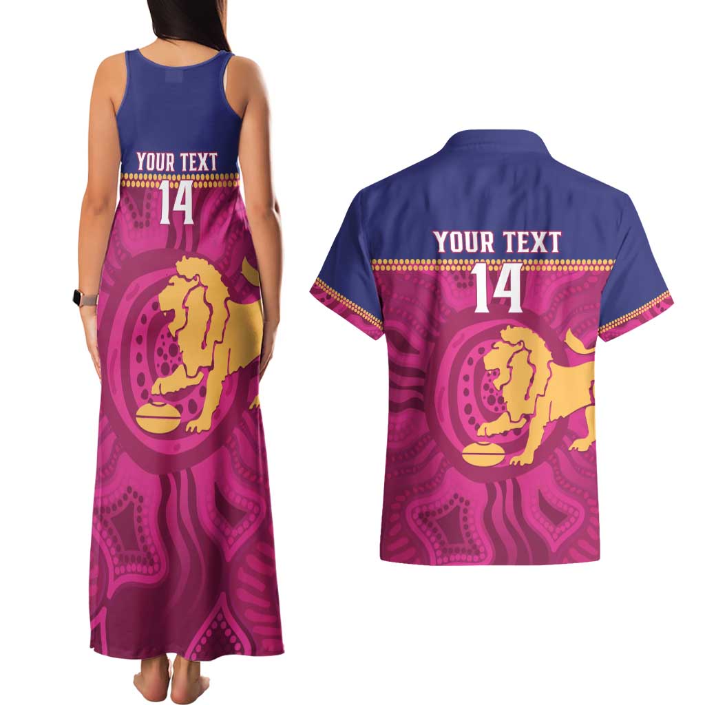 AFL Lions Football Custom Couples Matching Tank Maxi Dress and Hawaiian Shirt Brisbane Fight For Victory Indigenous Art - Aussie Hoodie