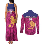 AFL Lions Football Custom Couples Matching Tank Maxi Dress and Long Sleeve Button Shirt Brisbane Fight For Victory Indigenous Art - Aussie Hoodie