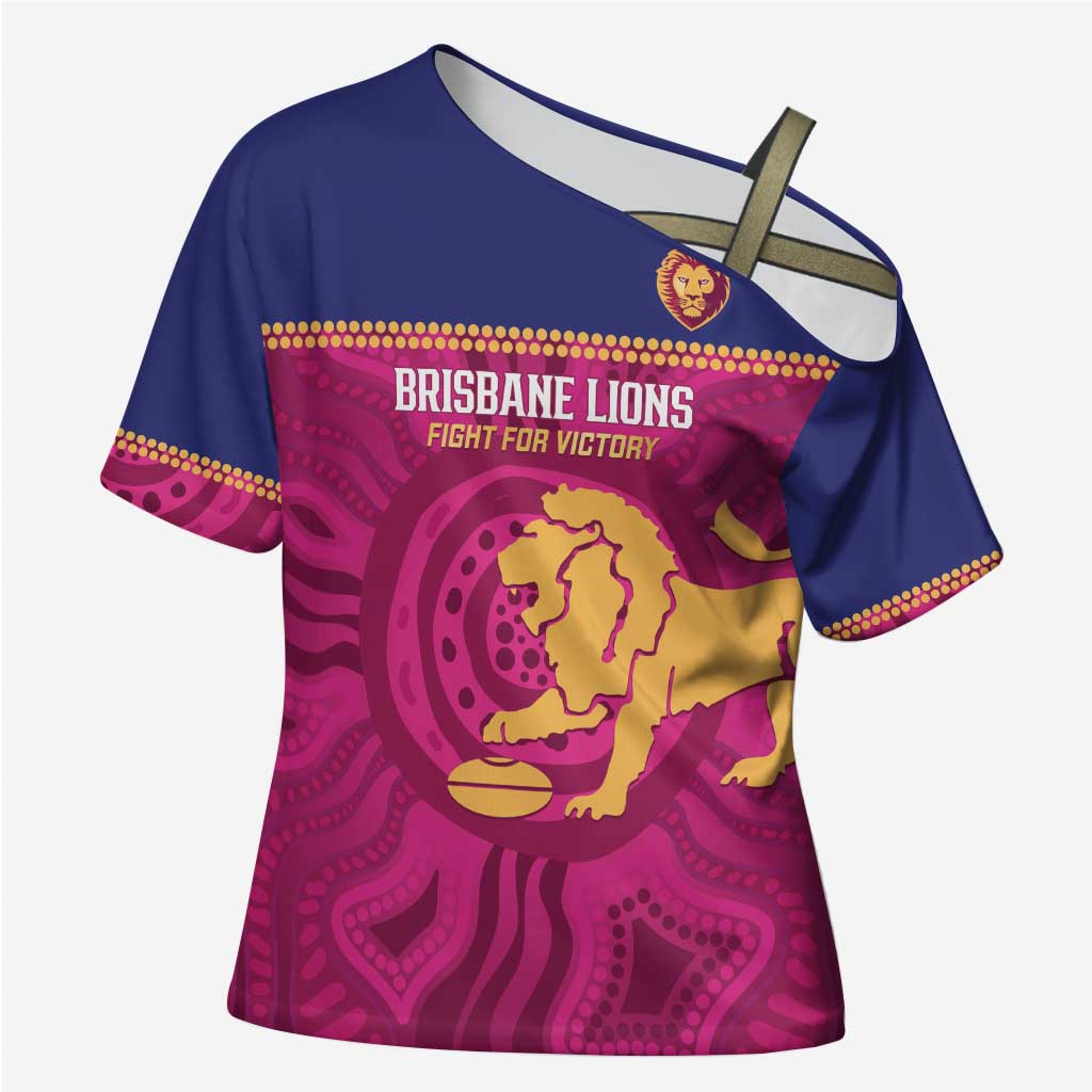 AFL Lions Football Custom Cross Shoulder Shirt Brisbane Fight For Victory Indigenous Art - Aussie Hoodie