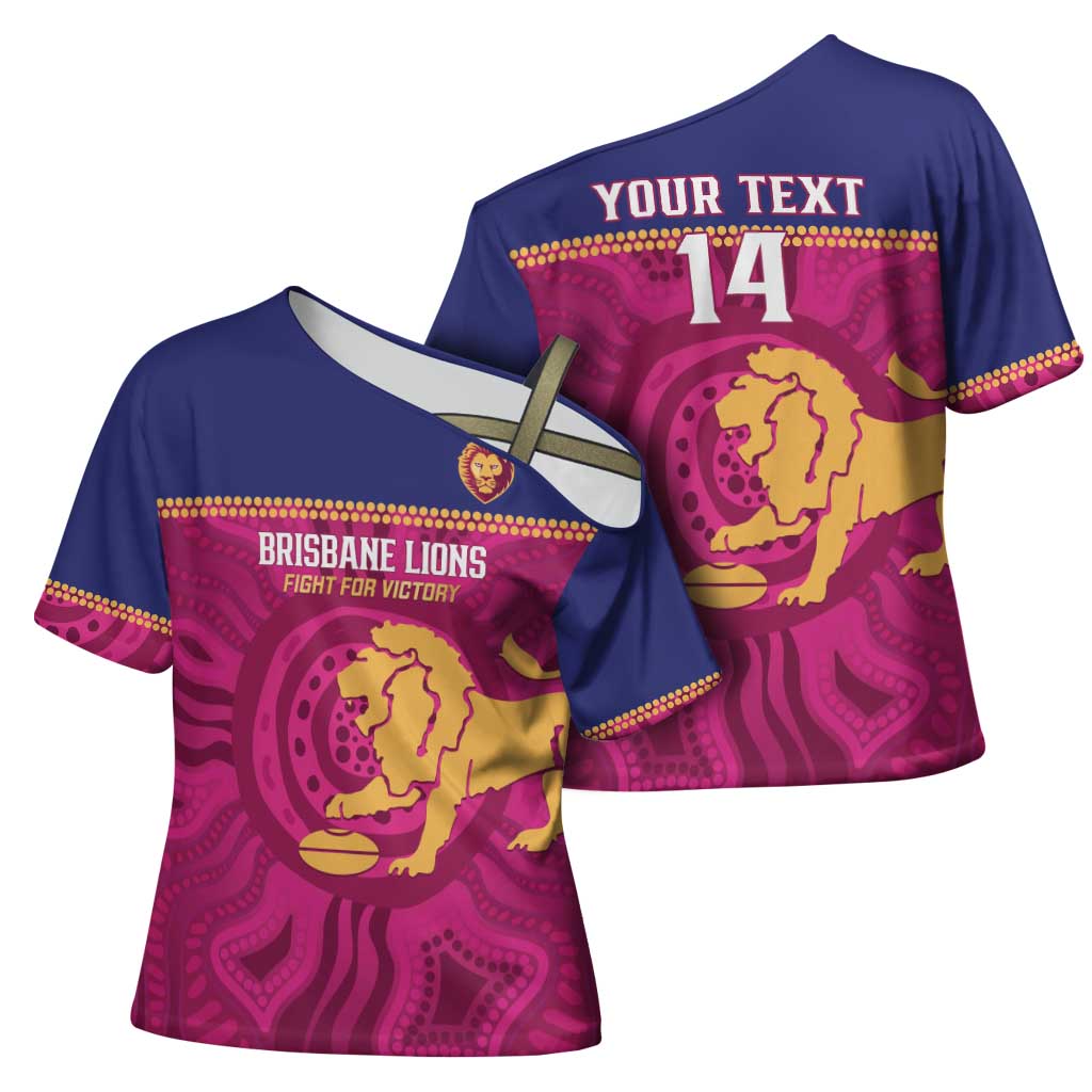 AFL Lions Football Custom Cross Shoulder Shirt Brisbane Fight For Victory Indigenous Art - Aussie Hoodie