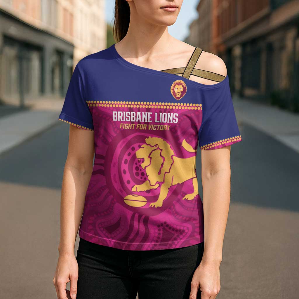 AFL Lions Football Custom Cross Shoulder Shirt Brisbane Fight For Victory Indigenous Art - Aussie Hoodie