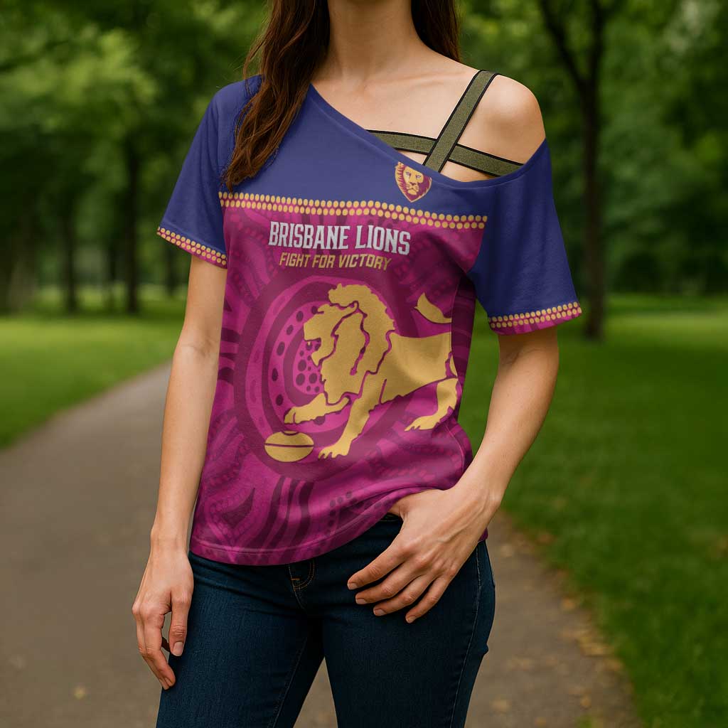 AFL Lions Football Custom Cross Shoulder Shirt Brisbane Fight For Victory Indigenous Art - Aussie Hoodie