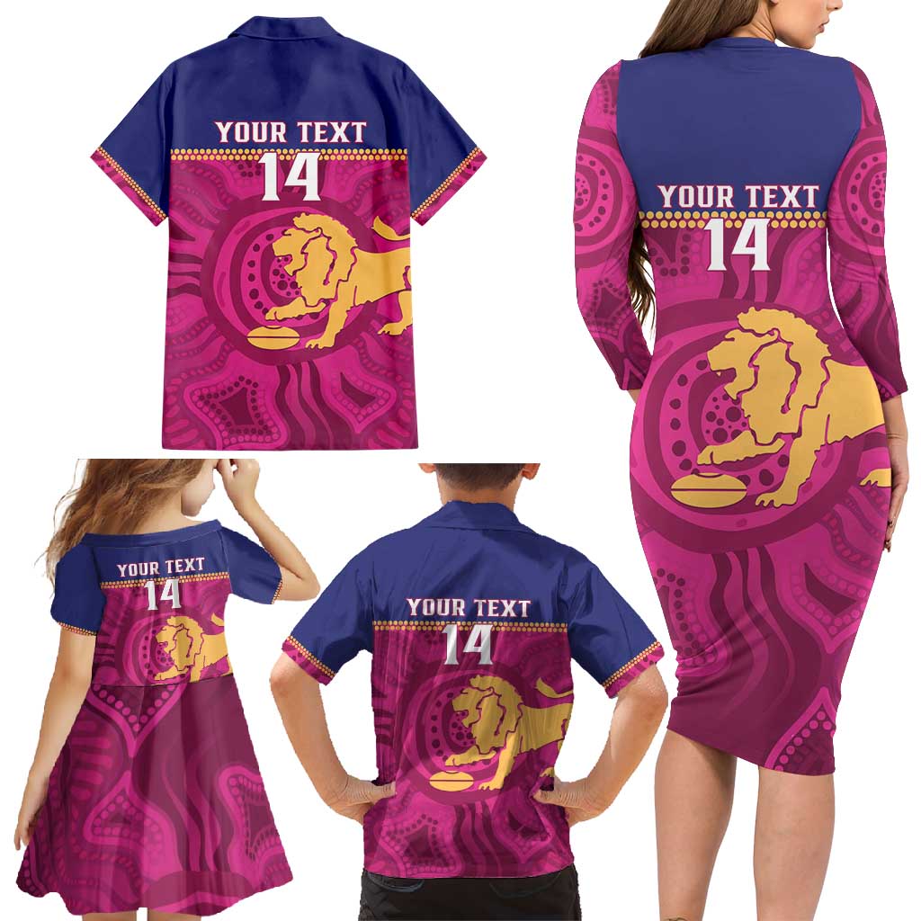 AFL Lions Football Custom Family Matching Long Sleeve Bodycon Dress and Hawaiian Shirt Brisbane Fight For Victory Indigenous Art - Aussie Hoodie