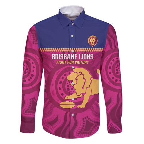 AFL Lions Football Custom Family Matching Long Sleeve Bodycon Dress and Hawaiian Shirt Brisbane Fight For Victory Indigenous Art - Aussie Hoodie
