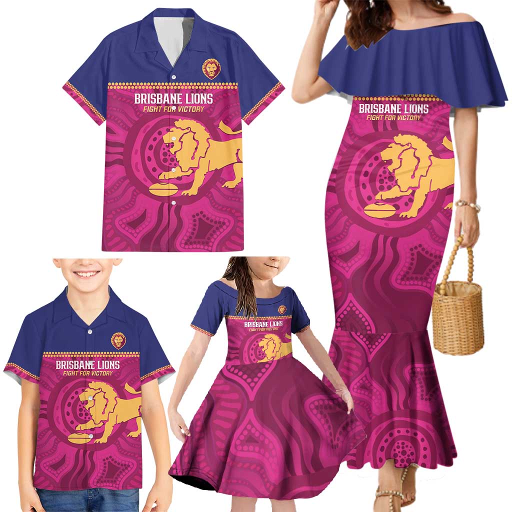 AFL Lions Football Custom Family Matching Mermaid Dress and Hawaiian Shirt Brisbane Fight For Victory Indigenous Art - Aussie Hoodie