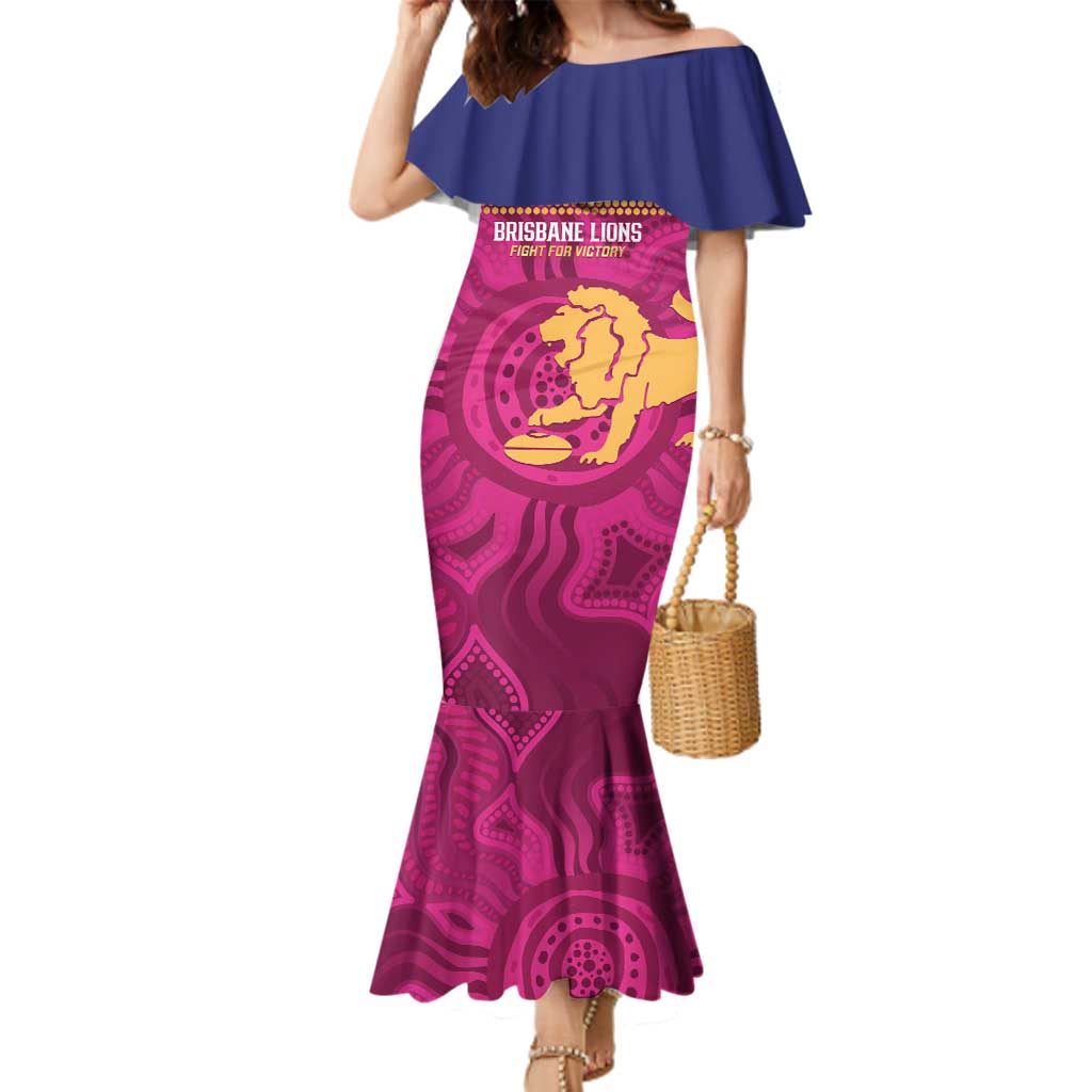 AFL Lions Football Custom Family Matching Mermaid Dress and Hawaiian Shirt Brisbane Fight For Victory Indigenous Art - Aussie Hoodie
