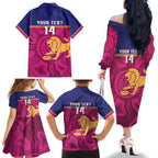 AFL Lions Football Custom Family Matching Off The Shoulder Long Sleeve Dress and Hawaiian Shirt Brisbane Fight For Victory Indigenous Art - Aussie Hoodie