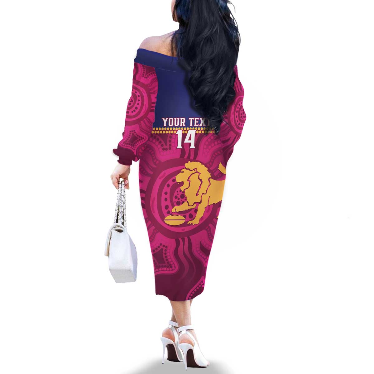 AFL Lions Football Custom Family Matching Off The Shoulder Long Sleeve Dress and Hawaiian Shirt Brisbane Fight For Victory Indigenous Art - Aussie Hoodie