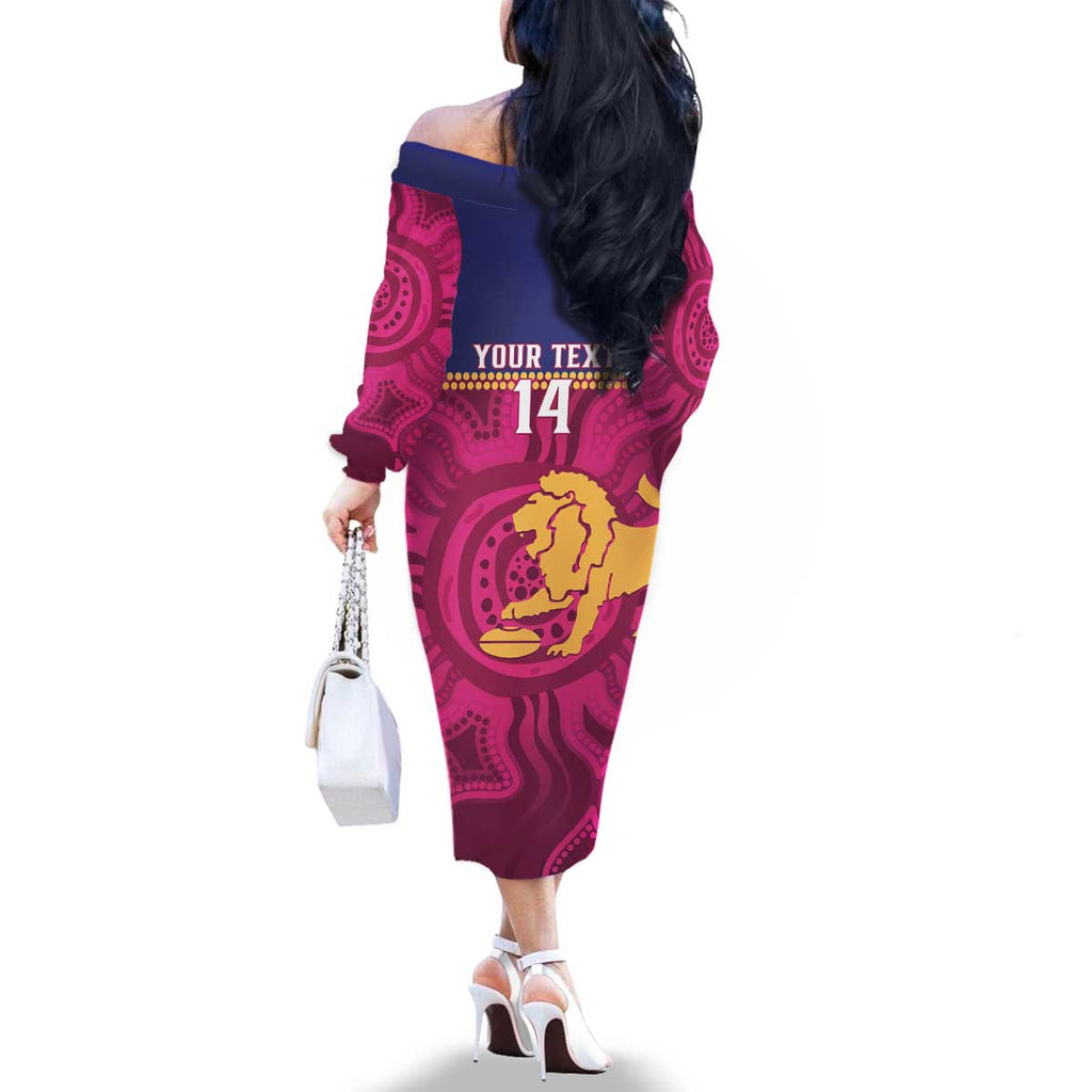 AFL Lions Football Custom Family Matching Off The Shoulder Long Sleeve Dress and Hawaiian Shirt Brisbane Fight For Victory Indigenous Art - Aussie Hoodie