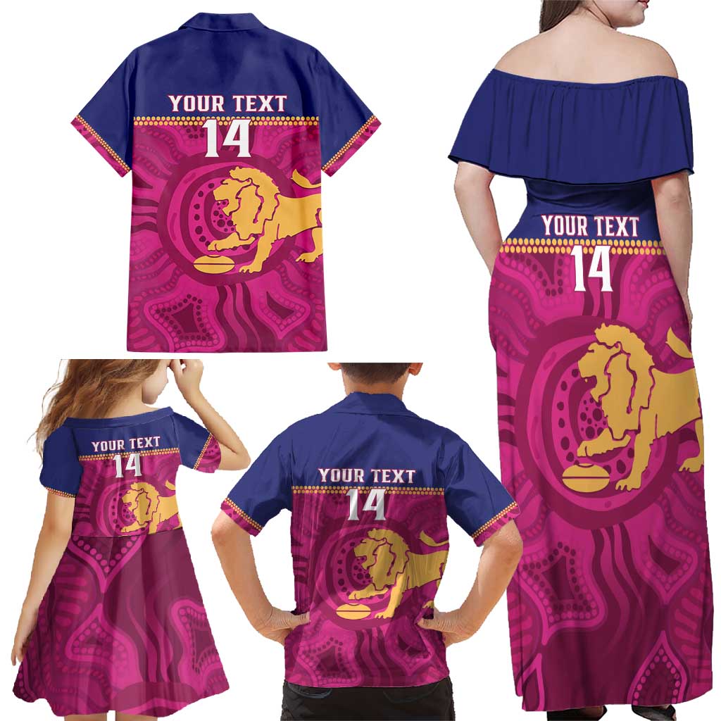 AFL Lions Football Custom Family Matching Off Shoulder Maxi Dress and Hawaiian Shirt Brisbane Fight For Victory Indigenous Art - Aussie Hoodie