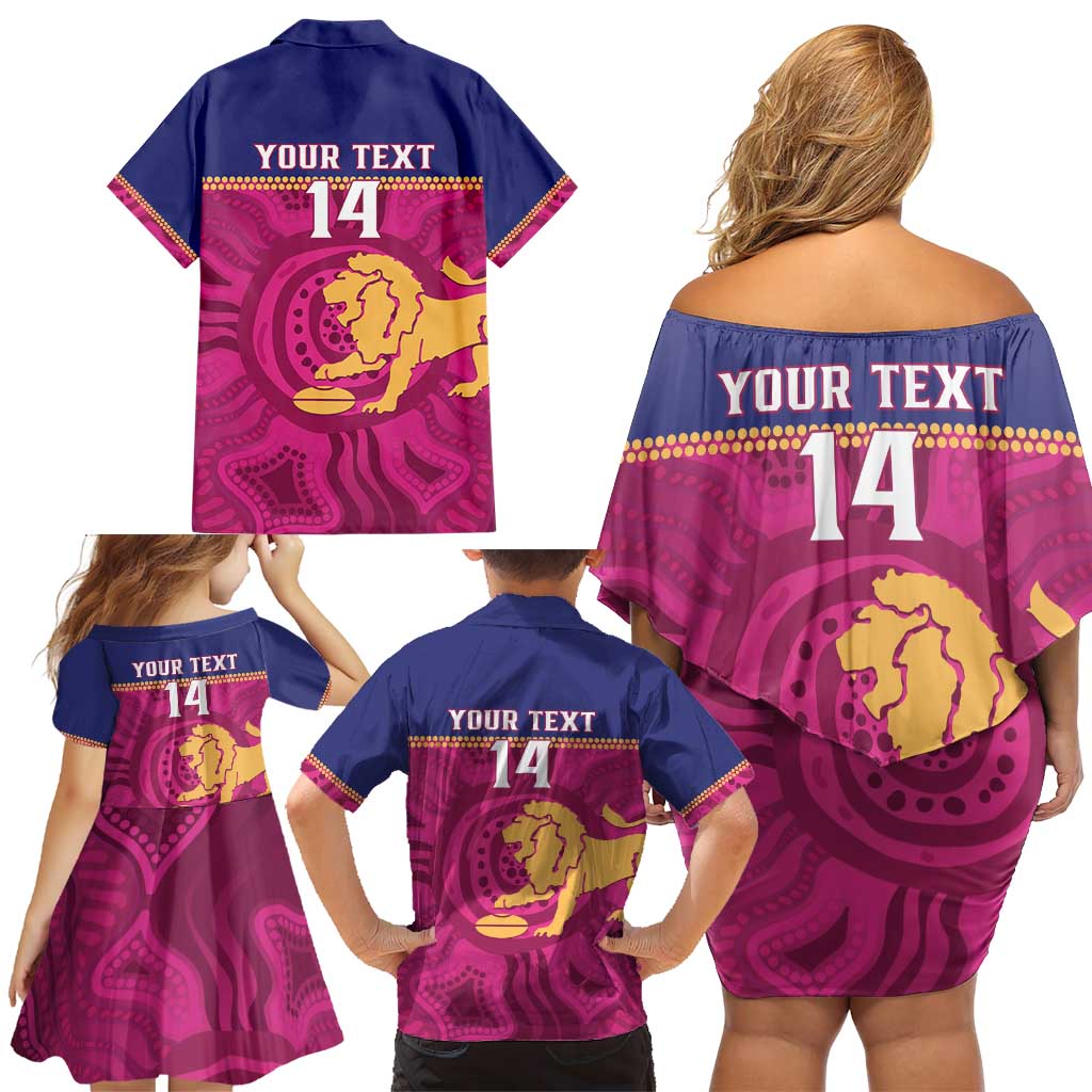 AFL Lions Football Custom Family Matching Off Shoulder Short Dress and Hawaiian Shirt Brisbane Fight For Victory Indigenous Art - Aussie Hoodie